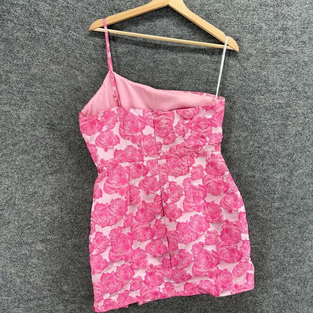 Lulus Mini Dress Women L Large Pink Floral Short One Shoulder Zipper Lined - Picture 2 of 7